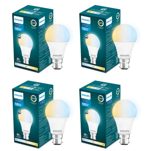 Philips 10 W Led Bulb|3 Colors In 1 Led Bulb|Scene Switch Bulb For Home & Decoration|Color: Tunable White, Pack Of 4, B22D