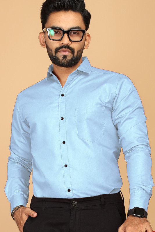 Sti Men Solid Formal Light Blue Shirt