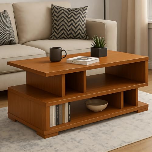 Matterhorn Verta Engineered Wood Coffee Table | Variationtea Table With 2 Shelves | 900Mm X 400Mm X 400Mm | Living Room Center Table | Compact & Durable For Home & Office (Teak Brown)
