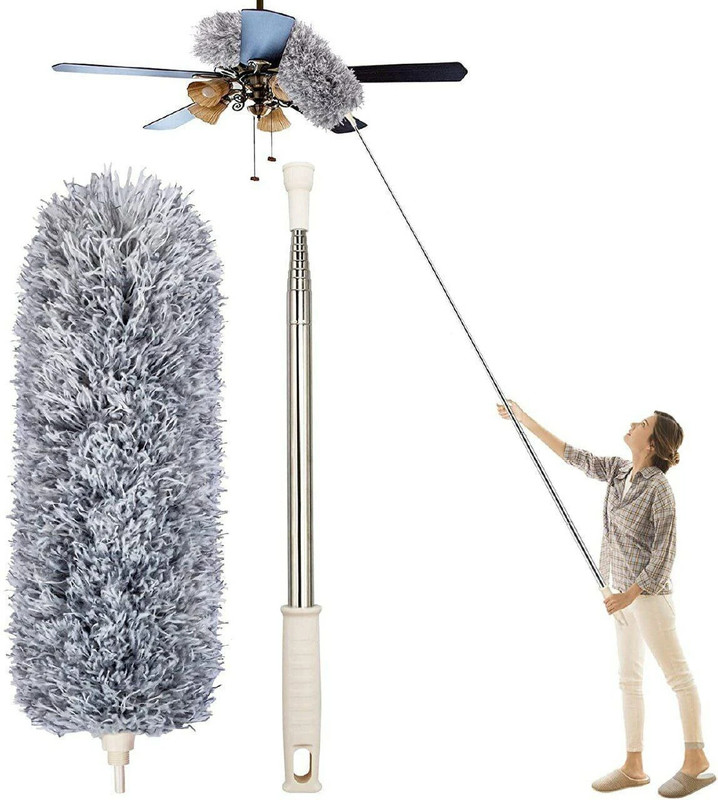 Kriyaart Microfiber Feather Duster Bendable & Extendable Fan Cleaning Duster Dust Mop Microfibre Wet And Dry Brush(Grey)