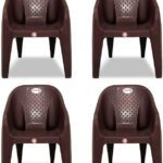 Arlavya Mario Model Arm Chair For Home, Garden Plastic Outdoor Chair(Brown, Set Of 4, Pre-Assembled)