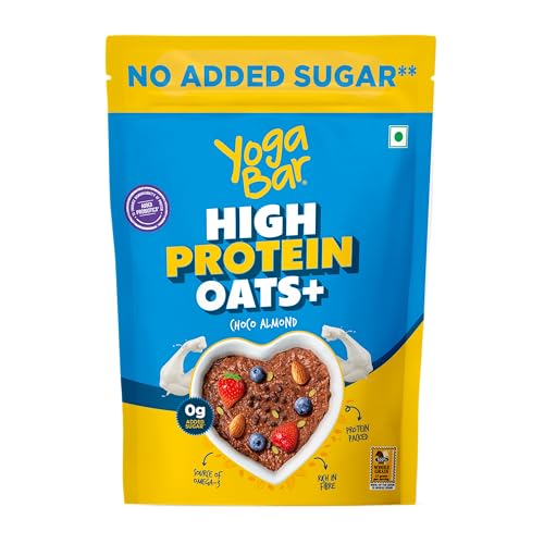 Yogabar Oats High Protein 850G | Dark Chocolate & Almonds High Protein Oats | 23G Protein – No Added Sugar | Complete Protein Blend Whey + Soy | With Probiotics For Better Absorption | Fiber-Rich | Helps In Weight Management