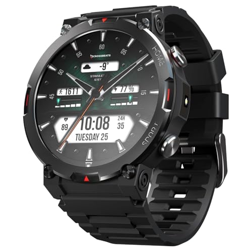 Crossbeats Everest 2.0 2025 Smart Watch For Men 1.43″ True Amoled, Always On Display Bluetooth Calling Rugged Outdoor With Flash Light Upto 15 Days Battery Life Smartwatch 100+ Sports Mode
