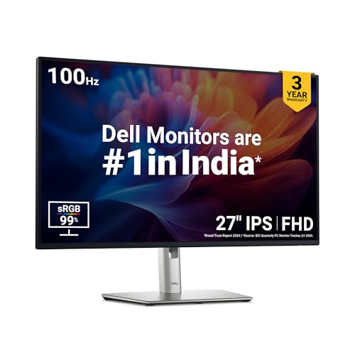 Dell P2725H 27 Inch Fhd Ips Monitor, Anti-Glare, 99% Srgb, 100Hz, 5Ms (Fast), Ports: Hdmi(1), Dp 1.2, Vga, 3X Usb 3.2 Gen1 (A), Usb 3.2 Gen1 Type-C [15W Pd] | Height Tilt Swivel Pivot