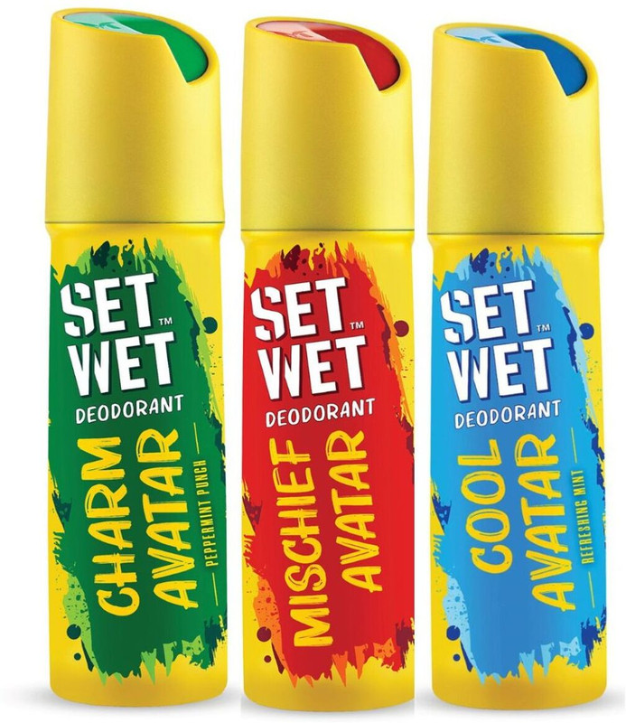 Set Wet Cool, Charm, Mischief Avatar Deodorant & Body Spray Perfume For Men Deodorant Spray – For Men(540 Ml, Pack Of 3)
