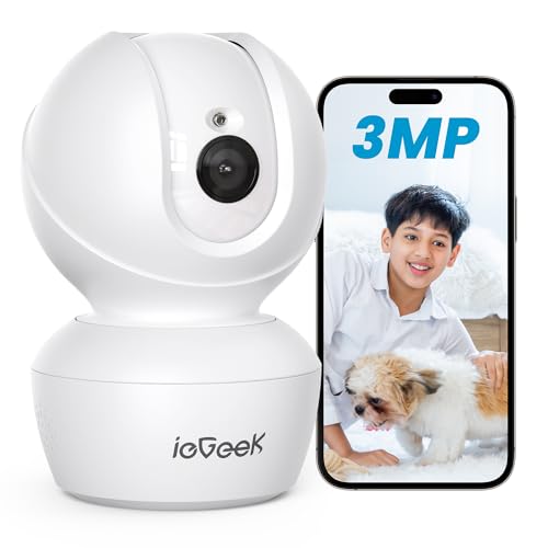 Iegeek 3Mp 2K Cctv Camera For Home Indoor, Wifi Security Camera, 360° Pan/Tilt, Two-Way Audio, Motion Tracking, Human Detection, Night Vision, Alexa