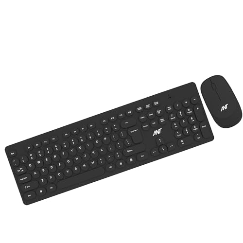 Ant Pc Wireless Keyboard And Mouse, Silent Keyboard Mouse Combo, Full-Sized Colorful Typewriter Keyboard With Round Keycaps, 2.4G 1000 Dpi Cute Mouse Compatible With Pc/Laptop/Compute – Black