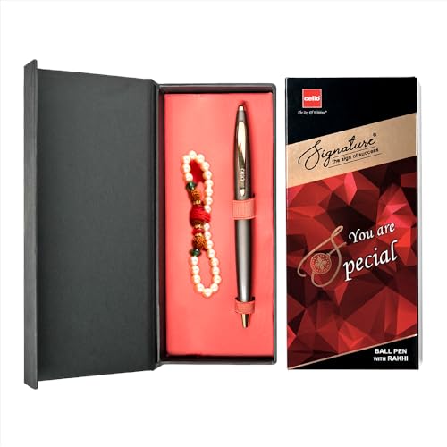 Cello Signature Pen Gift Set | Blue Ink | Pack Of 1 Rakhi & 1 Ball Pen | Premium Metal Pens For Office Use | Corporate Gifting | Stylish Gifts For Brother|Rakhi Set |Rakshabandhan Gifting
