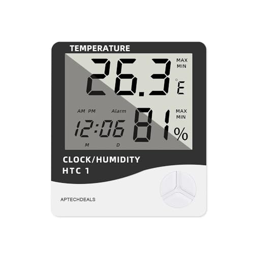 Aptechdeals Htc-1 Digital Hygrometer Thermometer Humidity Meter With Clock Lcd Display