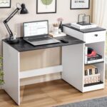 About Space Study Table With Drawer – Computer Table With Bottom Storage Space Diy Engineered Wood Office Desk With 2 Adjustable Shelves For Pc Laptop (White, Black Marble – L 123 X B 45 X H 89 Cm)