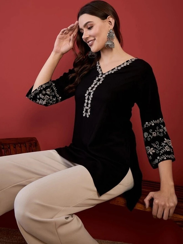 Mahira’S Comfort Party Embroidered Women Black Top