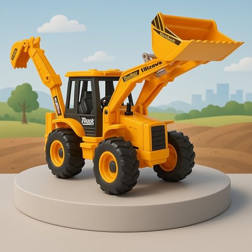 Graphene Bulldozer Friction Truck Construction Jcb Excavator Vehicle Pull Back 180° Pushdozer Rotatable Bulldozer Machine Big Wheel Heavy Duty Unbreakable Toy For Kids (Yellow)