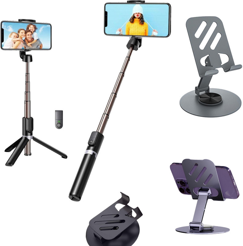 Gadgetswear (Combo With 360 Degree Mobile Stand), Selfie Stick With Tripod Stand, Bluetooth Selfie Stick(Black, Remote Included)