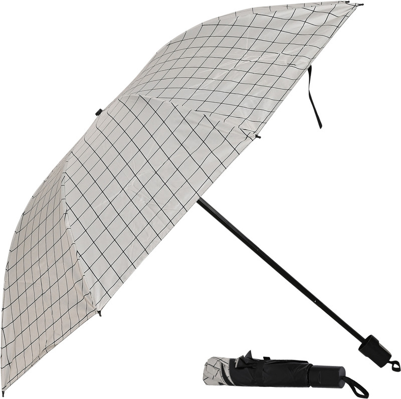 Umbrella Mart 3 Fold Checkered Printed Rain Sun & Uv Rays Protective Manual Open Umbrella(Grey)