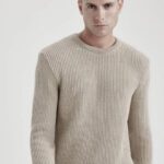 Hifzaa Striped Round Neck Casual Men Beige Sweater