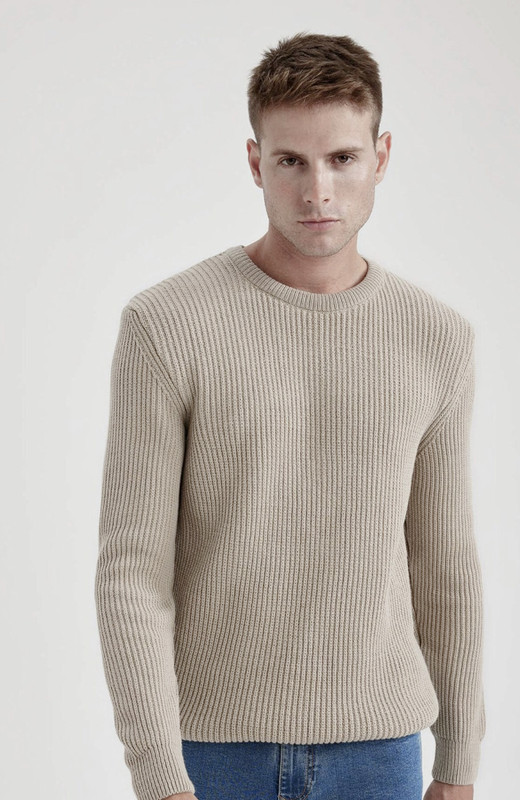 Hifzaa Striped Round Neck Casual Men Beige Sweater