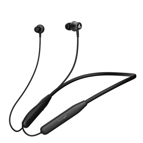 Boat Rockerz 111, 40Hrs Battery, Dual Device Pairing, Enx Tech, Low Latency Mode, Fast Charging, Btv5.3, Ipx5, Type-C Interface, Bluetooth Neckband, In Ear Wireless With Mic Earphones (Active Black)