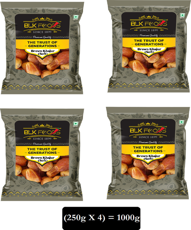 Blk Foods Brown Dates 1Kg | Khajoor | Aalu Khajur | Fibre Rich Khayzur | Energy Booster Dates(4 X 250 G)