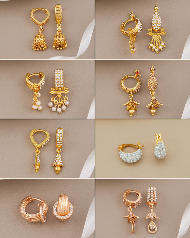 Weroxa Combo Of 8 Diamond Brass Earring Set