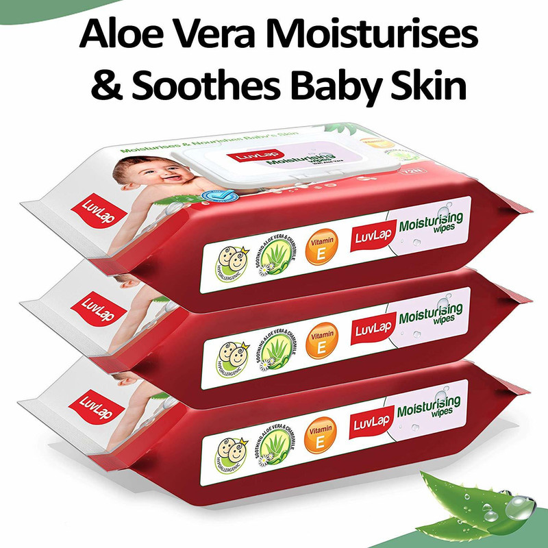 Luvlap Baby Moisturising Wipes With Aloe Vera,72N Pack Of 3 Combo(216 Wipes)