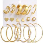 Vembley Lavish 9 Pair Earrings Set For Women And Girls Alloy Hoop Earring