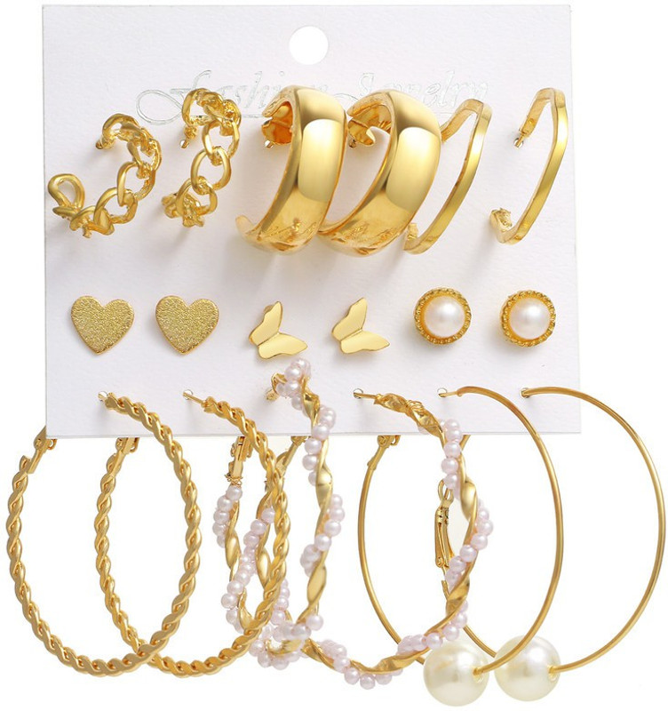 Vembley Lavish 9 Pair Earrings Set For Women And Girls Alloy Hoop Earring