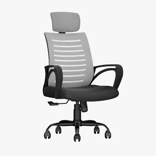 Cellbell Desire C104 Mesh High Back Ergonomic Office Chair – Adjustable Seat Height, Sturdy Metal Base, Revolving Study & Computer Chair For Work From Home, Grey