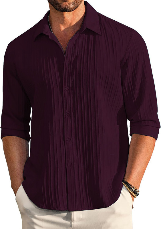 Dimmy Men Self Design Casual Maroon Shirt
