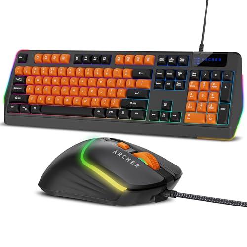 Archer Tech Lab Wired Gaming Keyboard And Mouse Combo| Full Size 104 Keys, 19 Anti-Ghosting| 6 Button Mouse Adjustable 7200 Dpi, 13 Rgb Modes, Braided Cable| For Pc, Laptop, Windows, Mac, Linux(G200)