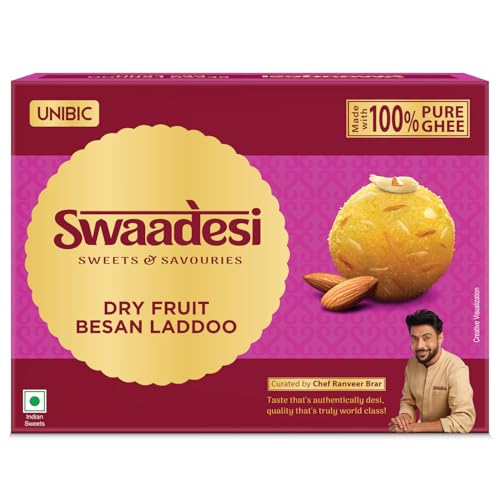 Unibic Swaadesi Dryfruit Besan Laddoo I Made With Pure Desi Ghee I Handcrafted Traditional Indian Sweets I Authentic Laddu Taste – 180 G