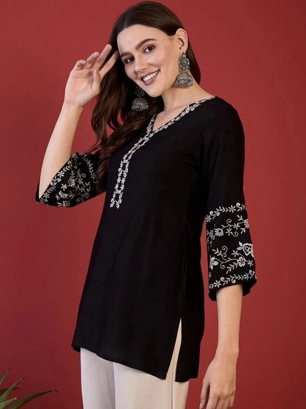 Mahira’S Comfort Party Embroidered Women Black Top