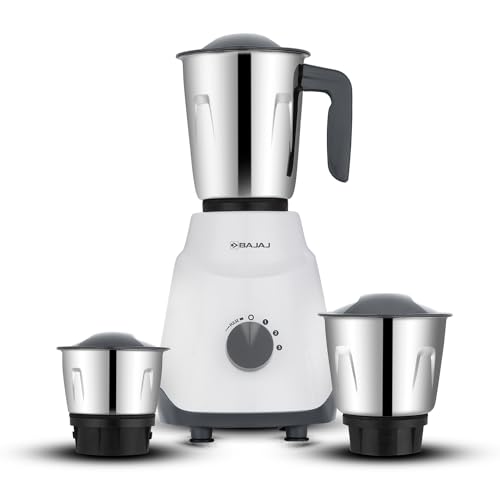 Bajaj Ninja Series Contempo Mixer Grinder 500W | 3 Stainless Steel Mixer Jar | Duracut® Blades By Bajaj | Mixie For Kitchen With 2-In-1 Function Blade | Pulse Mode | 2 Yrs Warranty 【White & Grey】