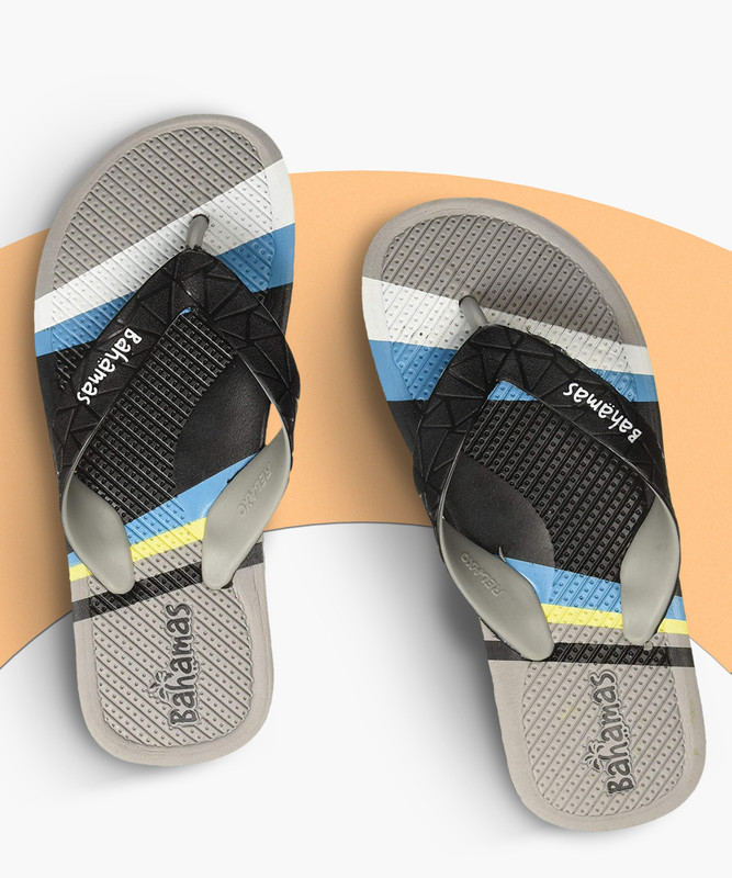 Bahamas Men Flip Flops(Black, Grey , 8)