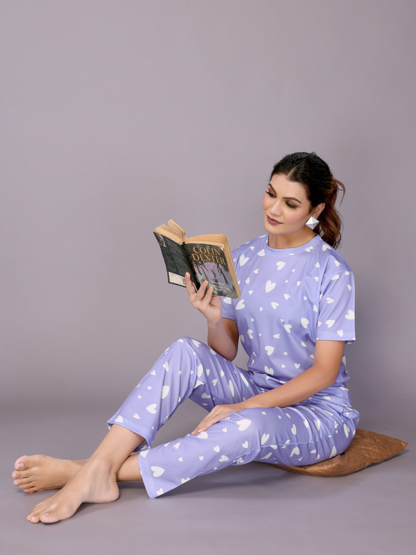 Kitket Fashion Women Printed Purple Night Suit Set