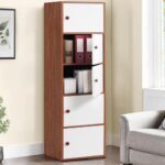 About Space Wooden Cabinet – 5 Tier Storage Cabinet For Living Room With Magnetic Door, Space Saving Book Self For Home, Engineered Wood Kitchen Crockery Unit (Oak Red – L 38 X B 38.5 X H 165.5 Cm)
