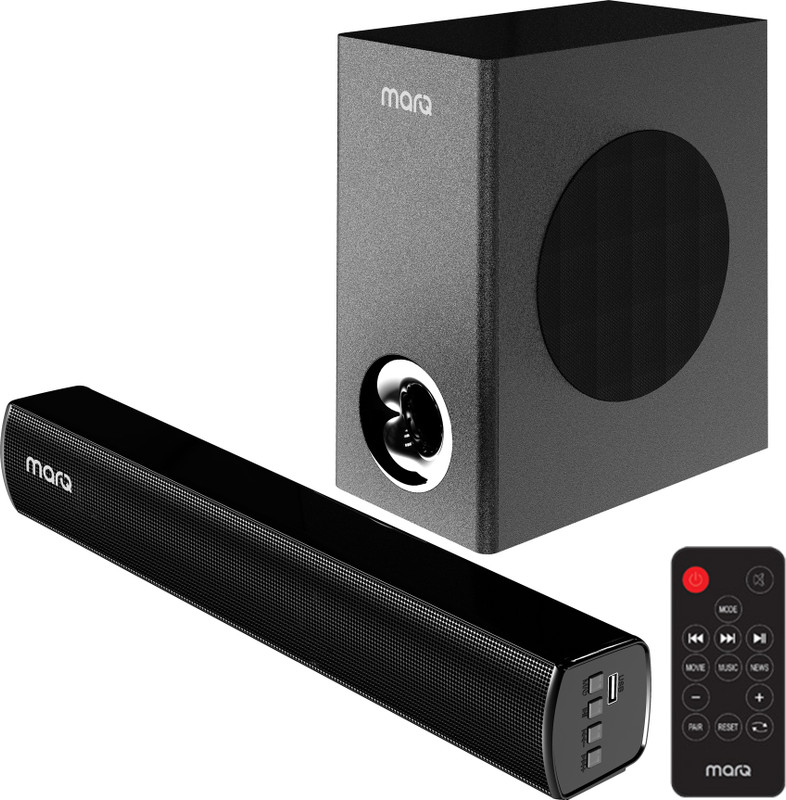 Marq By Flipkart Thunder 60, 60 Watts, 2.1 Channel, Immersive Cinematic Experience, Eq Modes 60 W Bluetooth Soundbar(Black, 2.1 Channel)