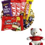 Cadbury Cute Chocolate Loaded Combo | Birthday Gift Hamper | Birthday Surprise | Birthday Gift Combo(1 Basket Of 1 Dairy Milk (13.2G),3 Pcs Kit Kat (12.8G), 1 5 Star (25G),5 Pcs Eclairs, 1 Lotte Choco Pie (25G) 1 Happy Birthday Teddy)