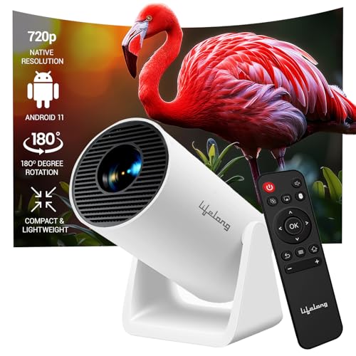 Lifelong Lightbeam Smart Projector For Home 4K Support, Native 720P Hd Resolution, 2500 Lumen, Rotabable Design, Speaker, Android 11 With Built-In Apps (Netflix, Prime, Youtube) Wifi, 100”Max Display