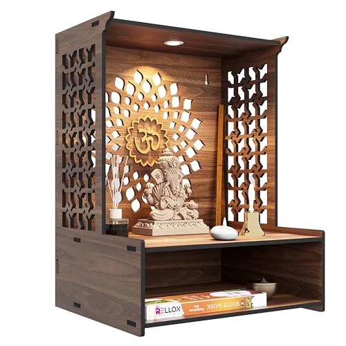 Rellon Industries Temple For Home, Mandir For Home For Pooja Mandir For Home Beautiful Wooden Temple For Home Pooja Stand For Home And Office With Led Spot Light Mandir (A4)