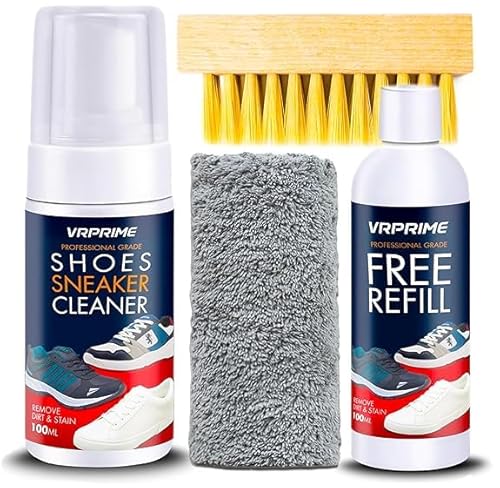 Vr Prime Shoe Sneaker Cleaning Kit | Suitable For Nubuck, Canvas, Knit, Trainers & Sports Shoes | With Brush, Microfibre Cloth & Refill Bottle