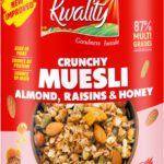 Kwality Crunchy Muesli Almonds, Raisins & Honey 87% Multigrains, High In Fiber & Protein Plastic Bottle(1 Kg)