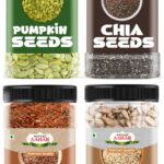 Nature Aahar Seeds Combo Raw Chia, Flax, Pumpkin, Sunflower Combo For Weight Loss Mix Seeds Black Chia Seeds, Golden Flax Seeds, Pumpkin Seeds, Sunflower Seeds(400 G, Pack Of 4)