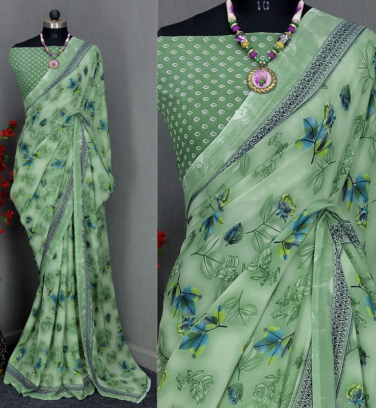 Songita Saree Centre Printed Bollywood Pure Cotton Saree(Pack Of 2, Green)