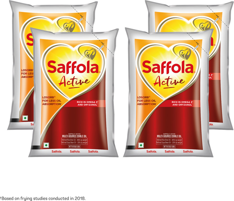 Saffola Active Rice Bran & Soyabean Refined Oil, Less Oil Absorption For Weight Watchers Blended Oil Pouch(4 X 850 G)