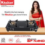 Khaitan 2 Burner Bp Nano Ms Black Glass Manual Gas Stove(2 Burners)