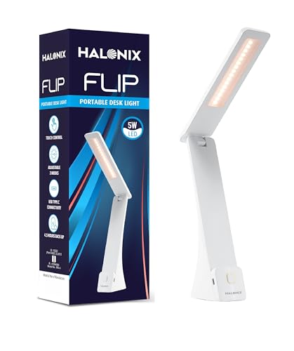 Halonix Flip Dimmable 3-In-1 Mode Portable Desk Lamp | Table Lamp | Study Lamp | Desk Light | Color-White,Off-White,Yellow