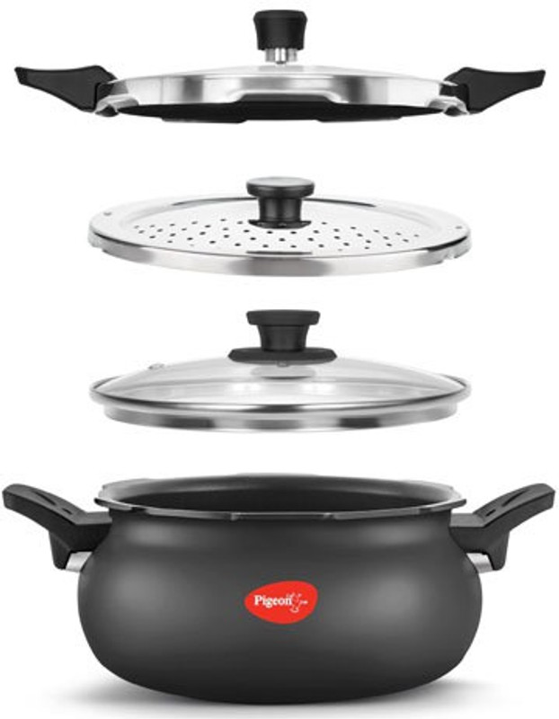 Pigeon All In One Super Cooker Hard Anodised 5 Litre Induction Bottom Non-Stick Coated Cookware Set(Hard Anodised, 1 – Piece)