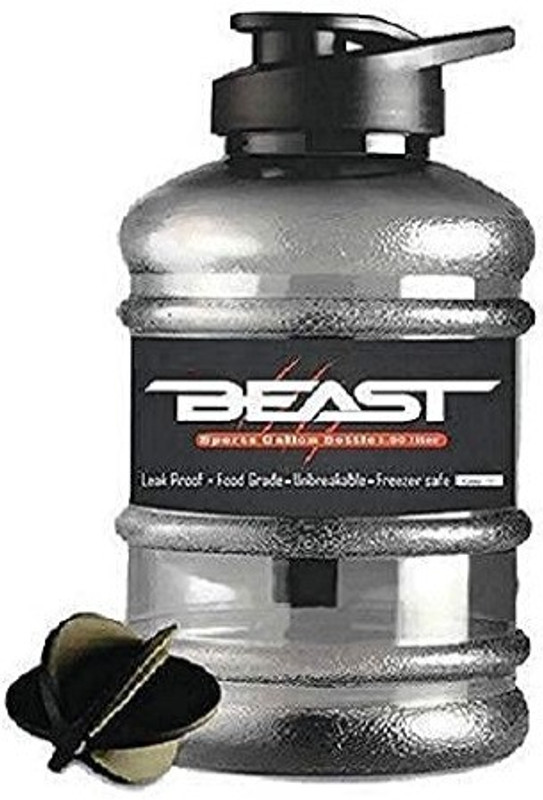 Giftscreations Beast Sports Gallon Bottle ,With Mixer Ball And Strainer, Made In India 1500 Ml Shaker(Pack Of 1, Black, Plastic)