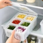 Homewiz Kitchen Fridge Storage Containers, Kitchen Storage Box, Fridge Organizer With Removable Drain Plate & Secure-Sealing Lids, Storage Boxes Keep Fruits, Vegetables, Container Box (Pack Of 6)