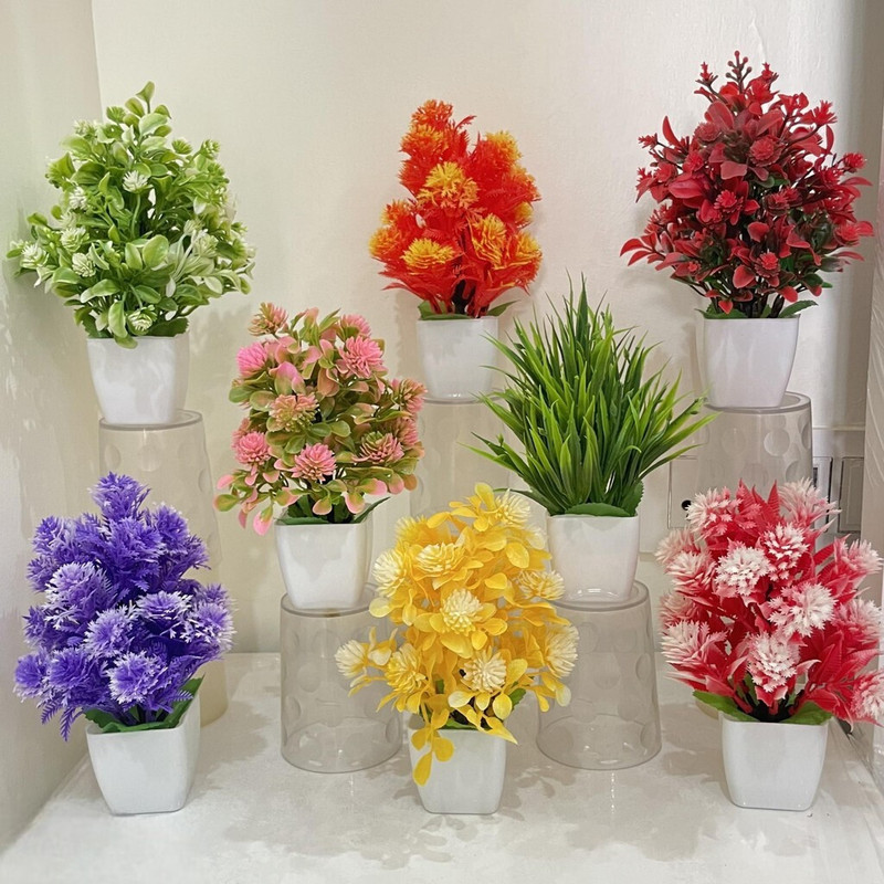 Jj Homes Set Of 8 Flower Pot For Home And Room Decoration Wild Artificial Plant  With Pot(17 Cm, Multicolor)